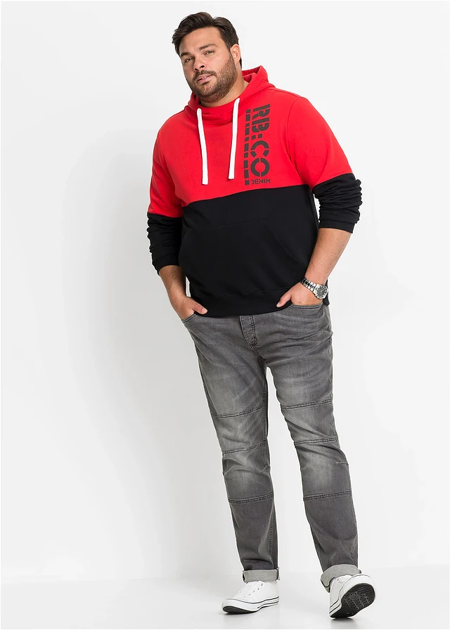 Hoodie, slim fit, Kleur: zwart-rood met print