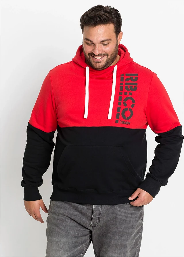 Hoodie, slim fit, Kleur: zwart-rood met print