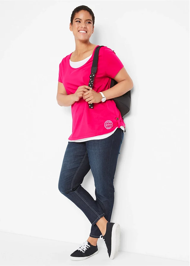 Jean 7/8 extensible, bas fendu, Couleur: bleu foncé used