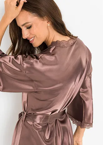 Kimono van satijn, Kleur: taupe