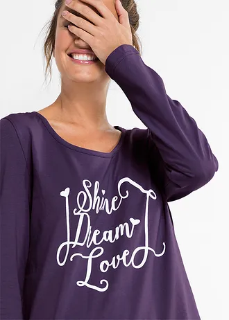 Pijama din bumbac organic 100% • lila închis cu imprimeu • magazin bonprix