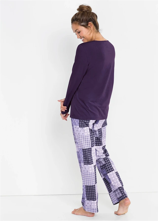 Pyjama, Kleur: donkerpaars met print