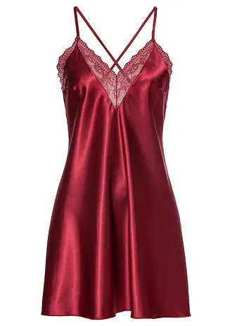 Satijnen slipdress, Kleur: donkerrood