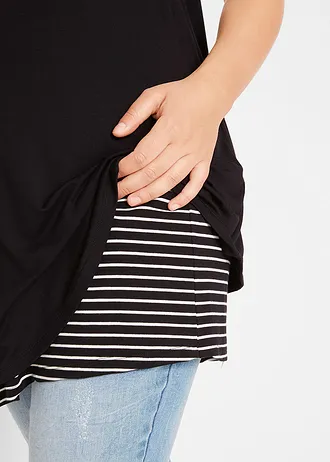 2-in-1 zwangerschapsshirt / voedingsshirt van viscose • zwart/wit gestreept plus size • bonprix online shop