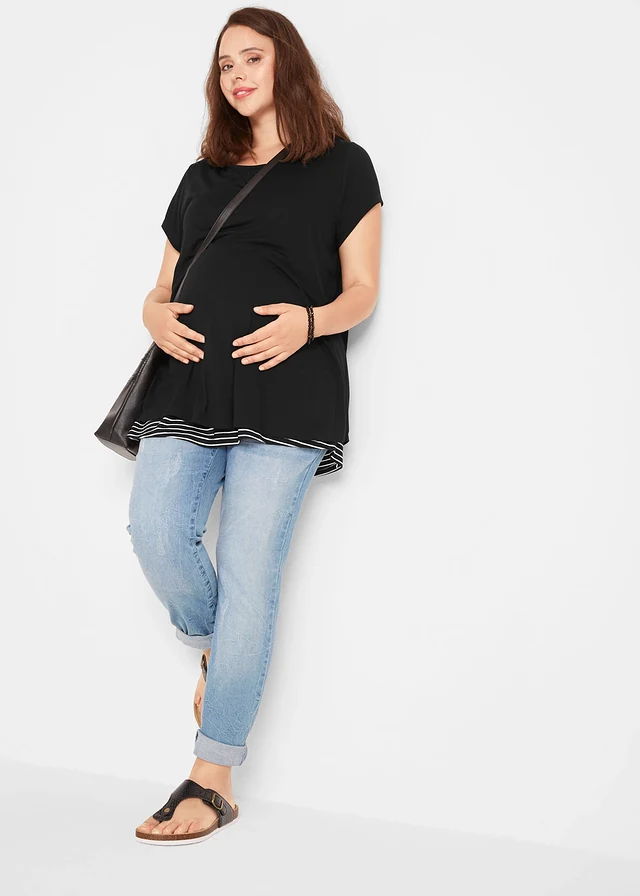 T-shirt 2en1 de grossesse et d'allaitement, Couleur: noir/blanc rayé
