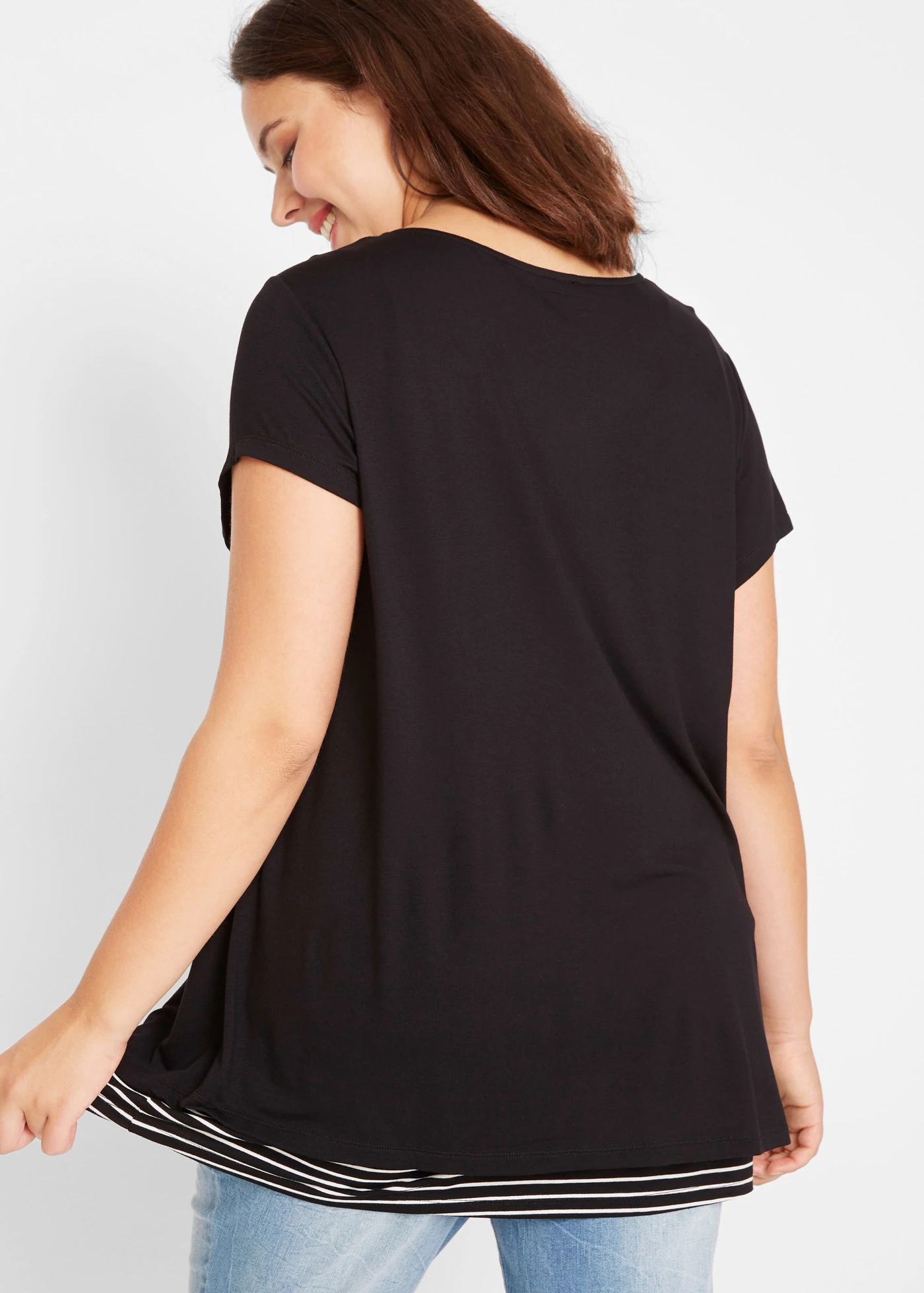 2-in-1 zwangerschapsshirt / voedingsshirt van viscose • zwart/wit gestreept plus size • bonprix online shop