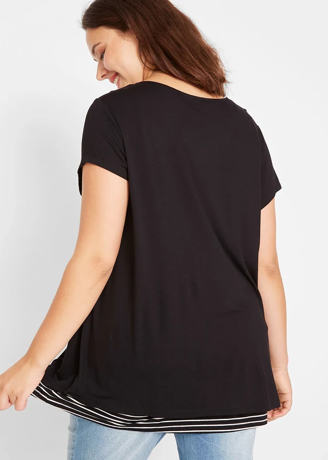 T-shirt 2en1 de grossesse et d'allaitement, Couleur: noir/blanc rayé