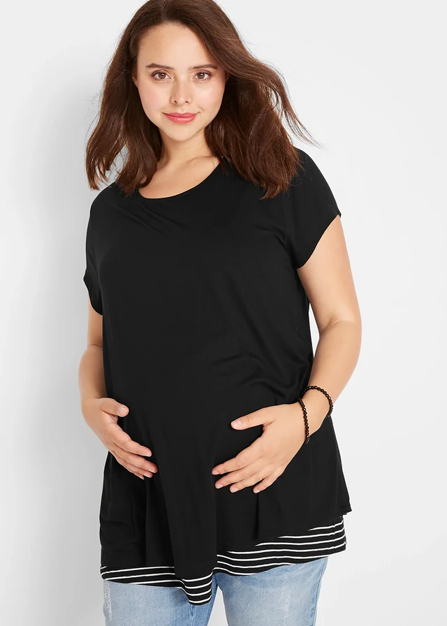 T-shirt 2en1 de grossesse et d'allaitement, Couleur: noir/blanc rayé