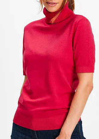 Svetr s rolákovým límcem, krátký rukáv • granátově červená • bonprix obchod