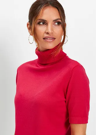 Svetr s rolákovým límcem, krátký rukáv • granátově červená • bonprix obchod