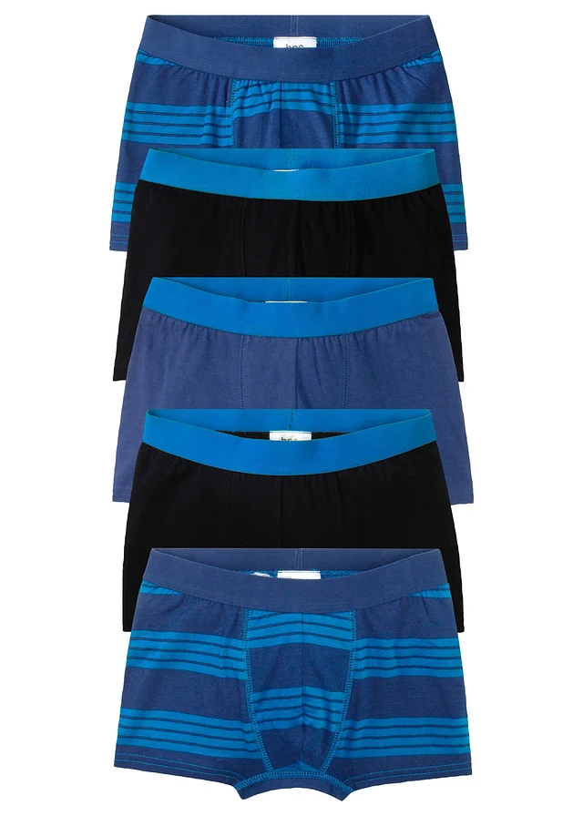 Lot de 5 boxers en coton doux, Couleur: bleu azur+bleu nuit+noir