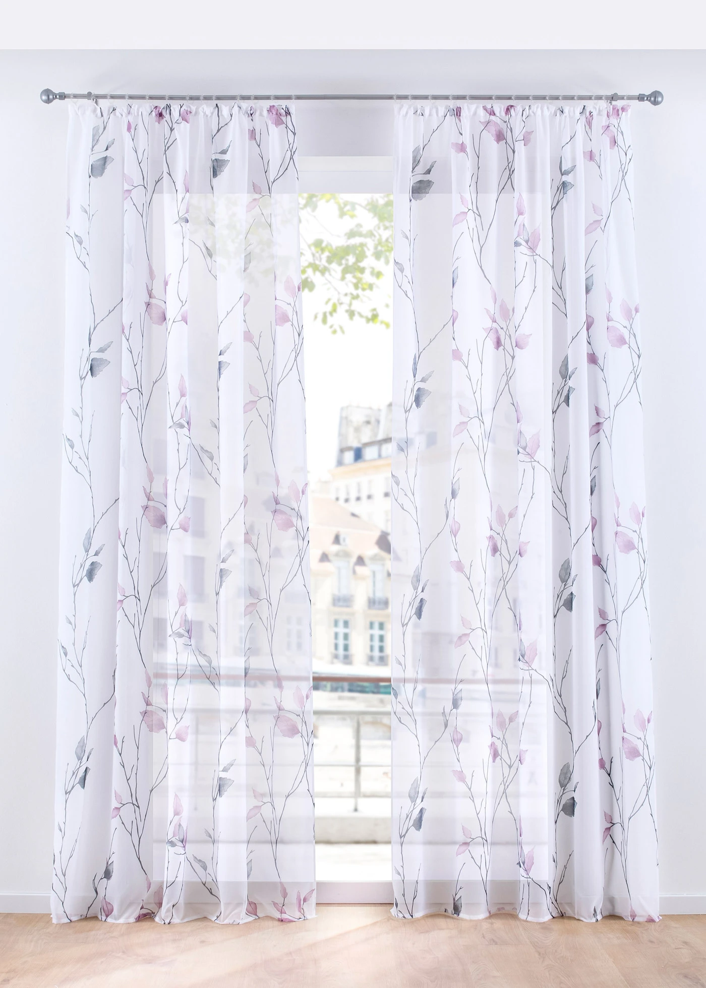 Voilage en tissu léger (1 pce), aussi en extra-long • rose/blanc/gris • Boutique bonprix