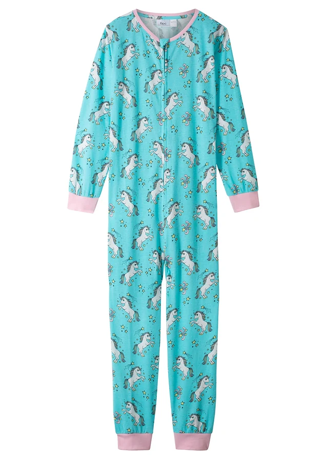Combipyjama en coton doux, Couleur: bleu lagon imprimé
