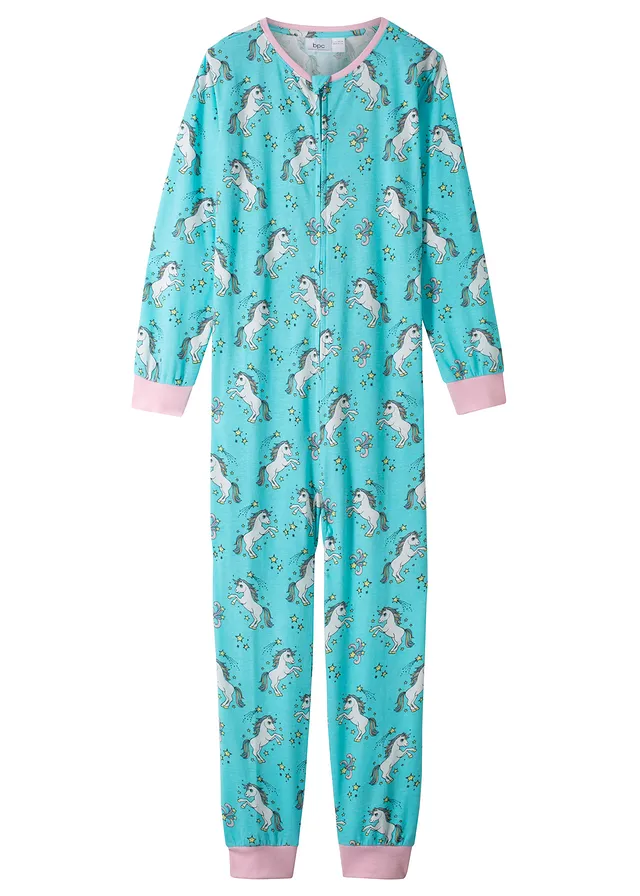 Kinderen pyjama onesie met biologisch katoen • aqua met print • bonprix online shop