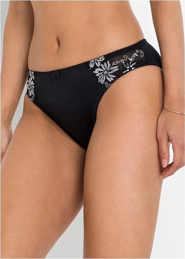 Slips avec de jolies broderies, Couleur: noir+blanc