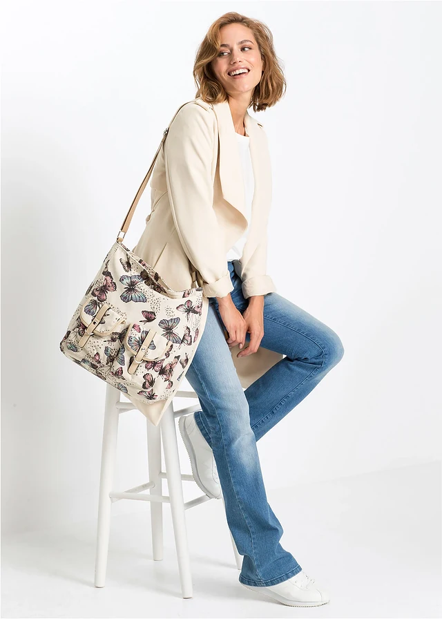 Stoffen schoudertas, Kleur: beige gedessineerd