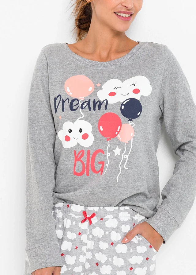 Pyjama met biologisch katoen • lichtgrijs gemêleerd met print • product-page.page-title-suffix
