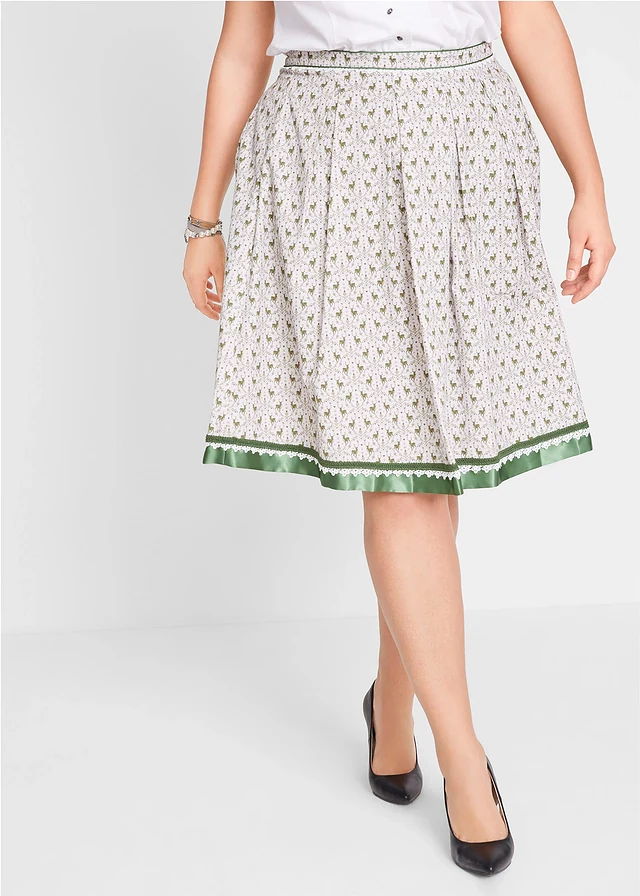 Tiroler rok, knielang • mat zilver-varengroen-wit plus size • product-page.page-title-suffix