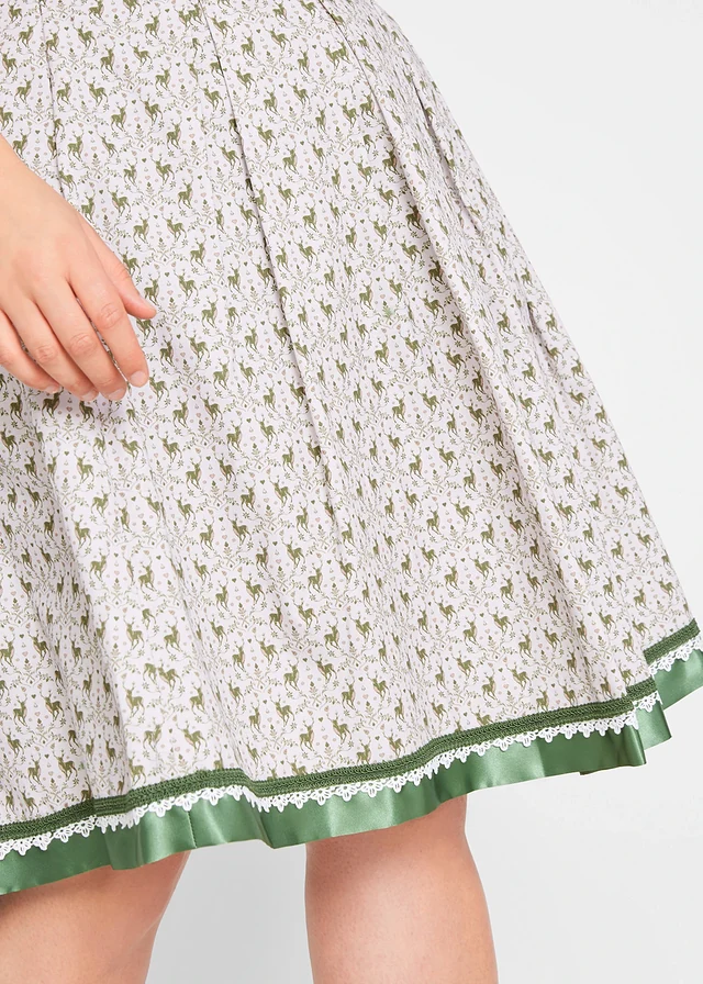 Tiroler rok, knielang • mat zilver-varengroen-wit plus size • product-page.page-title-suffix