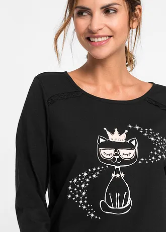 Pijama din bumbac organic 100% • negru cu imprimeu • magazin bonprix