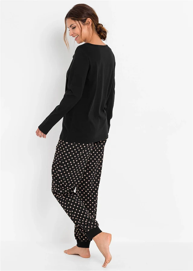 Pyjama en coton, Couleur: noir imprimé