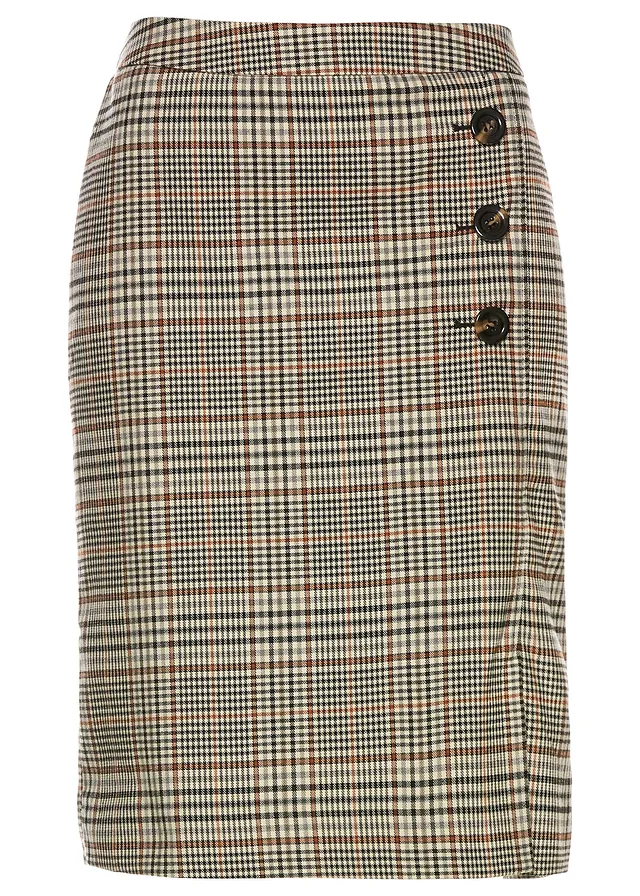 Pouzdrová sukně s knoflíky • světle hnědá kostkovaná • bonprix obchod