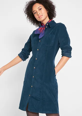 Robe en velours côtelé extensible, Couleur: bleu foncé