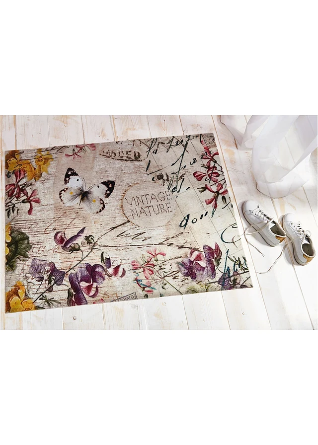 Paillasson à motif papillon, Couleur: crème