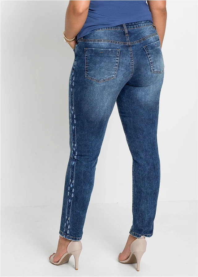 Jean skinny taille mi-haute, extensible, Couleur: bleu denim