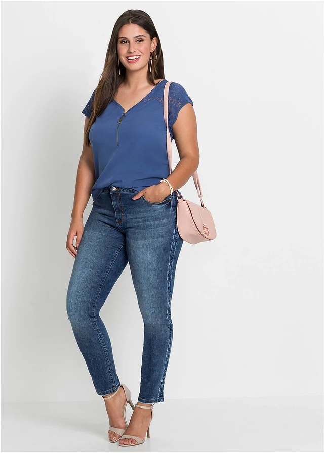 Jean skinny taille mi-haute, extensible, Couleur: bleu denim