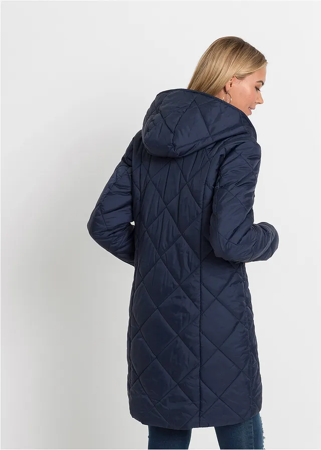 Manteau matelassé bicolore à capuche, Couleur: bleu foncé-rouge foncé