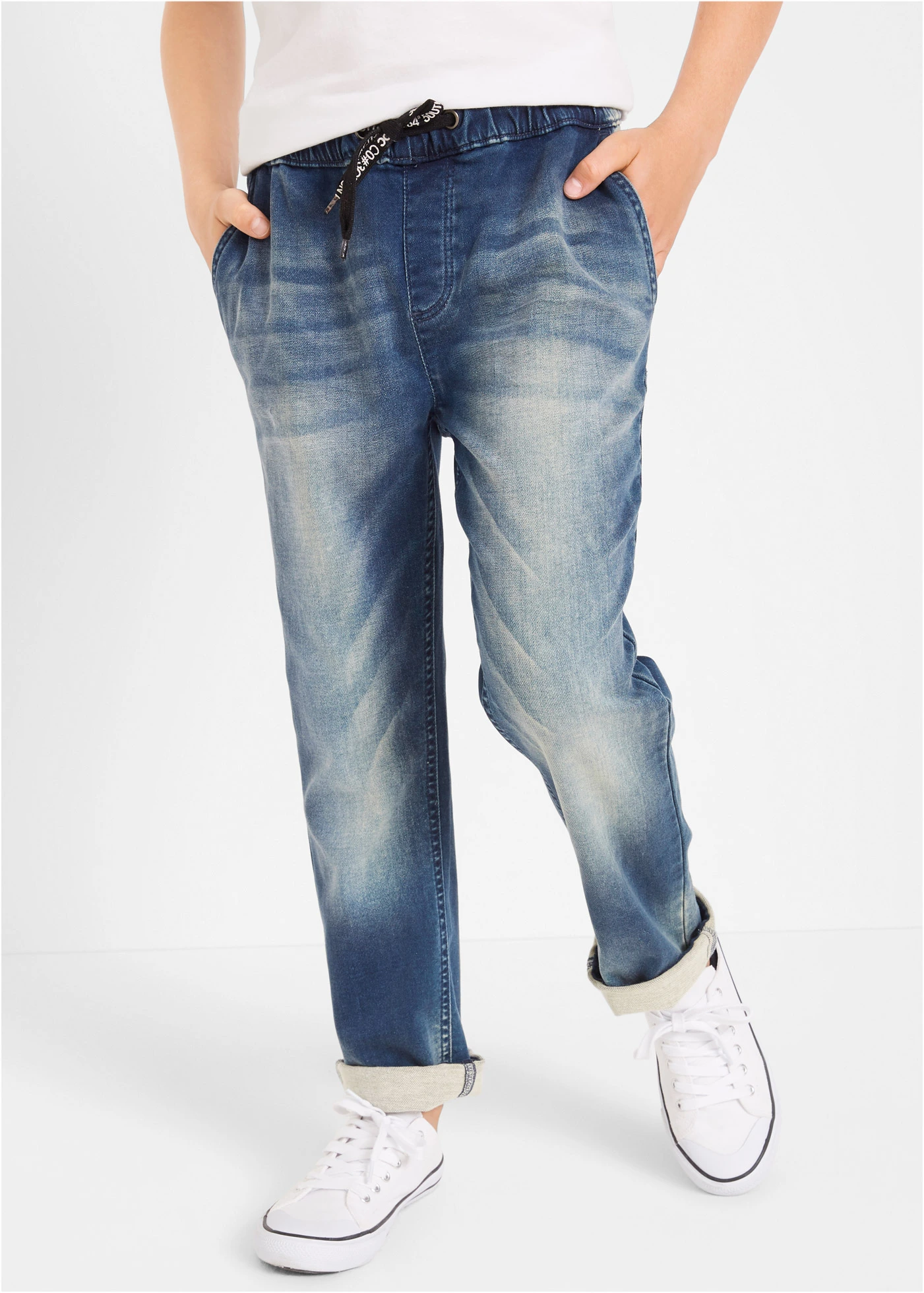 Teplákové džíny bez zapínání, Regular Fit, Straight • modrý denim • bonprix obchod