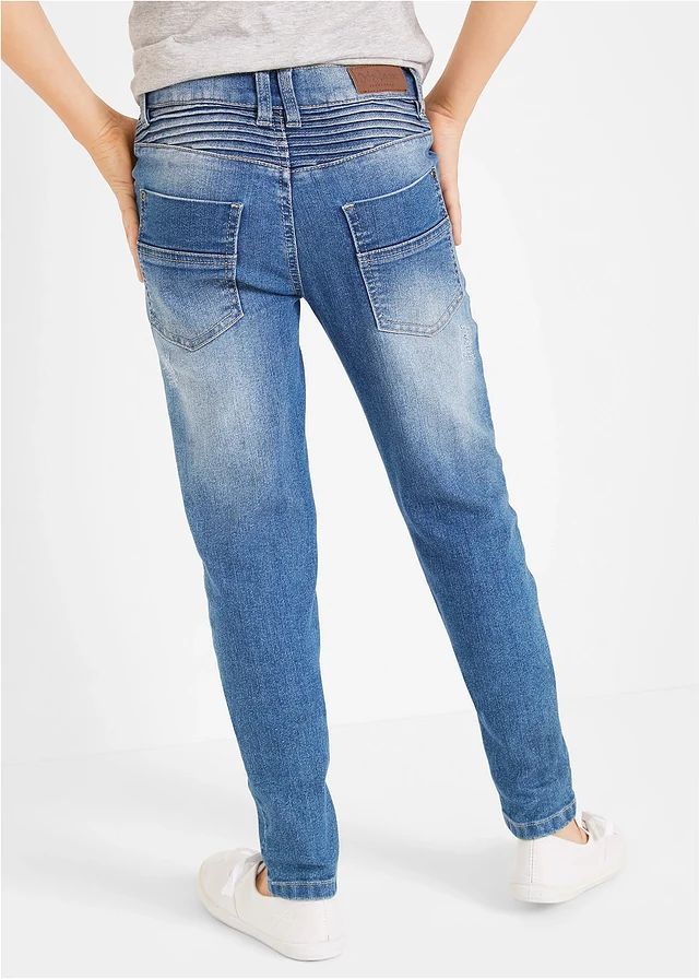 Jean skinny et extensible à taille réglable, Couleur: bleu denim