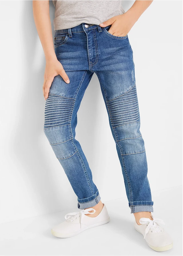 Jean skinny et extensible à taille réglable, Couleur: bleu denim