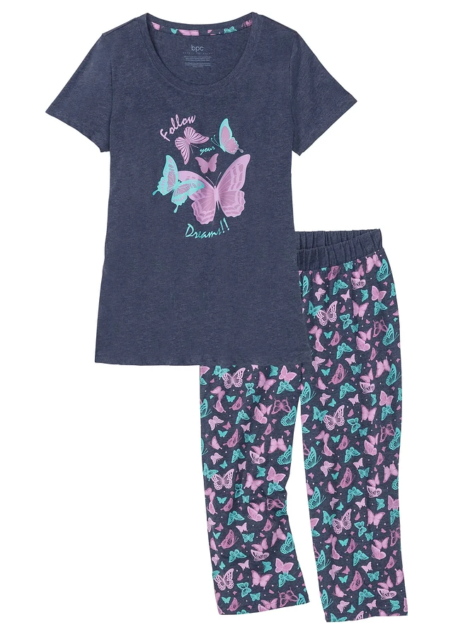 Capri pyjama (2-dlg. set), Kleur: blauw gemêleerd met print