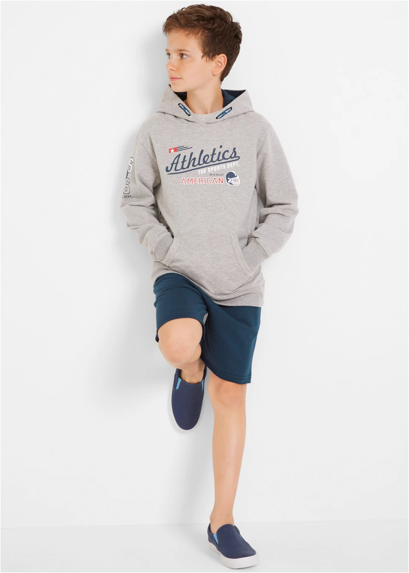 Lot de 2 bermudas sweat doux • gris clair chiné + bleu foncé • Boutique bonprix