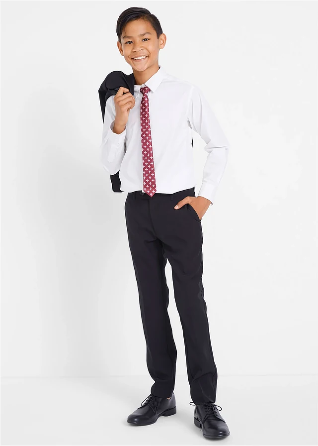 Colbert, broek, overhemd, stropdas (4-dlg. pak), Kleur: zwart/wit