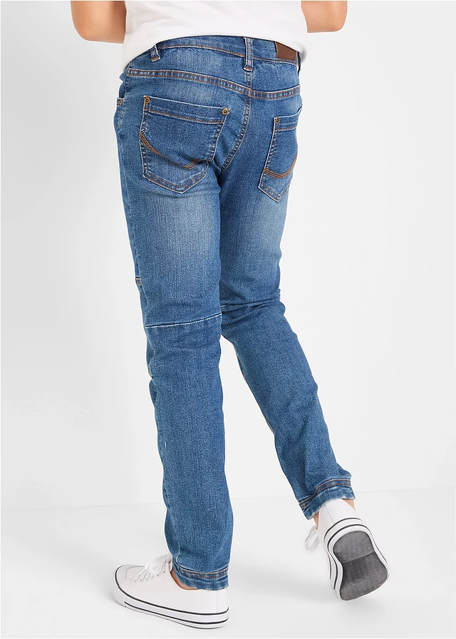Stretch jeans met mid waist en verstevigde knieën, straight • blauw denim • product-page.page-title-suffix