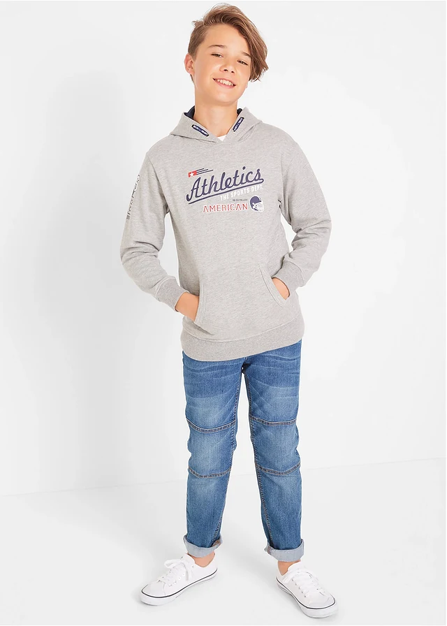 Stretch jeans met mid waist en verstevigde knieën, straight • blauw denim • product-page.page-title-suffix