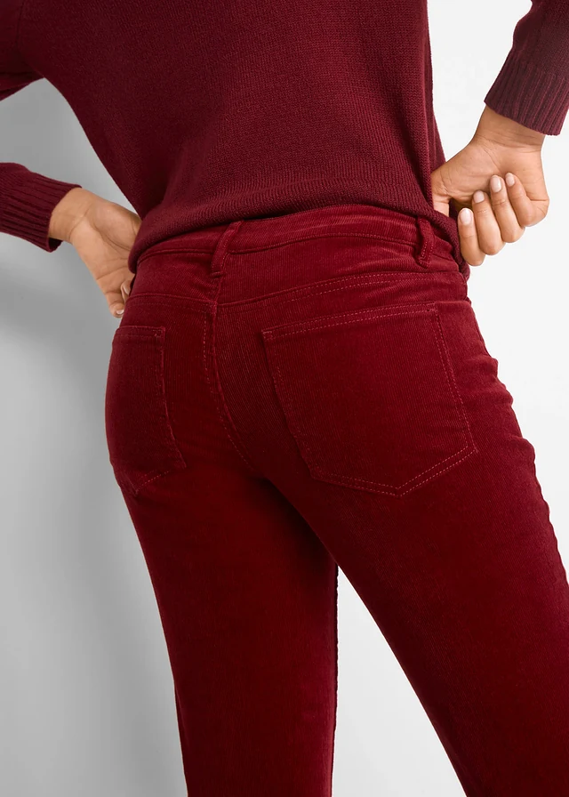 Pantalon bootcut en velours de coton côtelé extensible • rouge châtaigne • Boutique bonprix