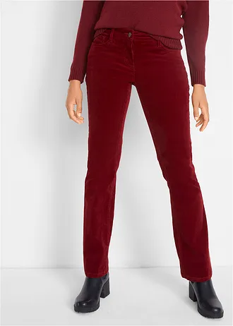 Stretch corduroy broek, bootcut, Kleur: kastanjerood