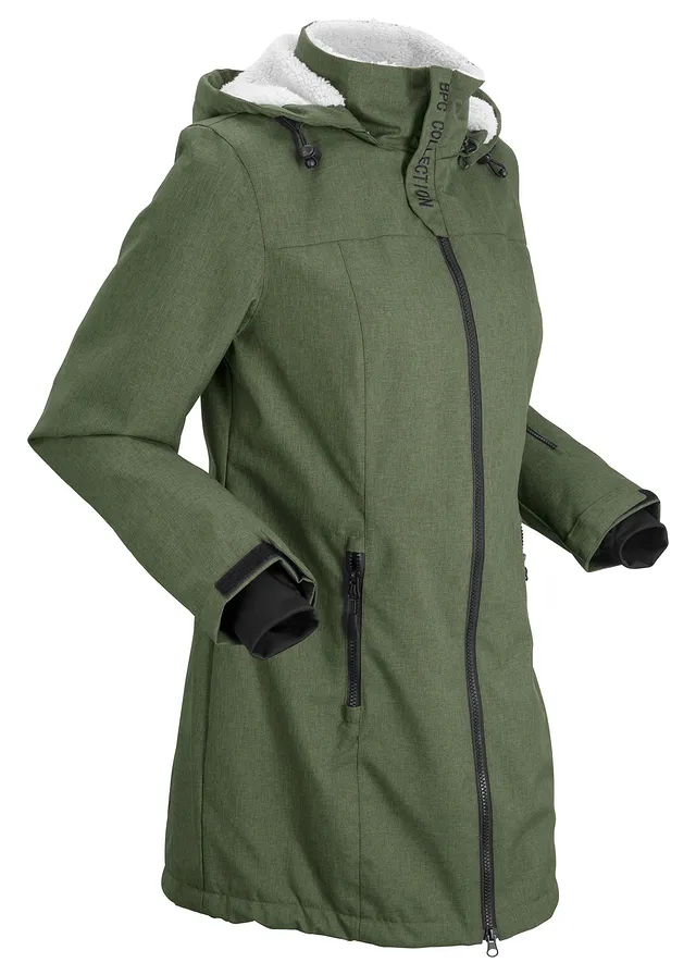 Funkčná outdoorová dlhá bunda s kožušinovým flísom, nepremokavá