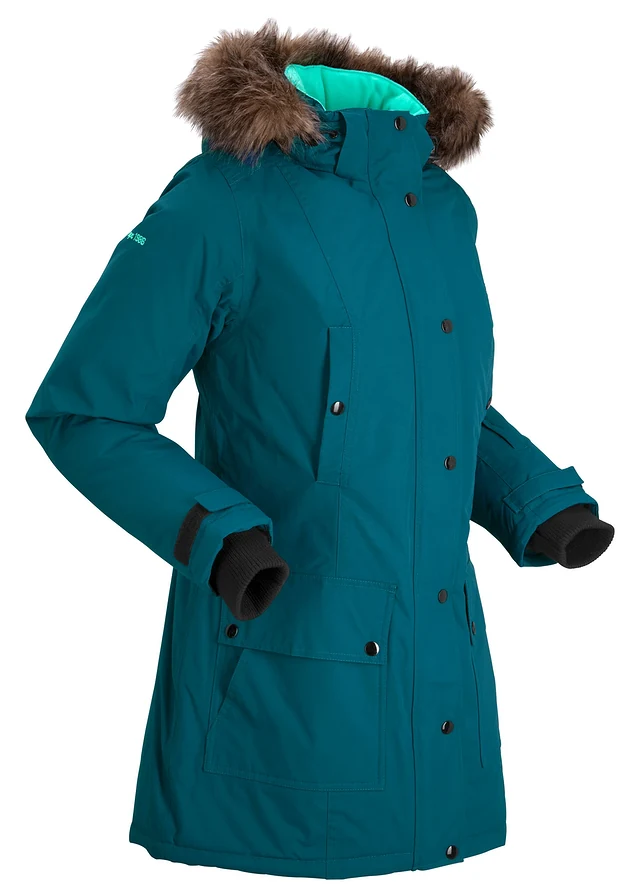 Lange outdoor jas met capuchon, waterdicht, Kleur: petrolblauw