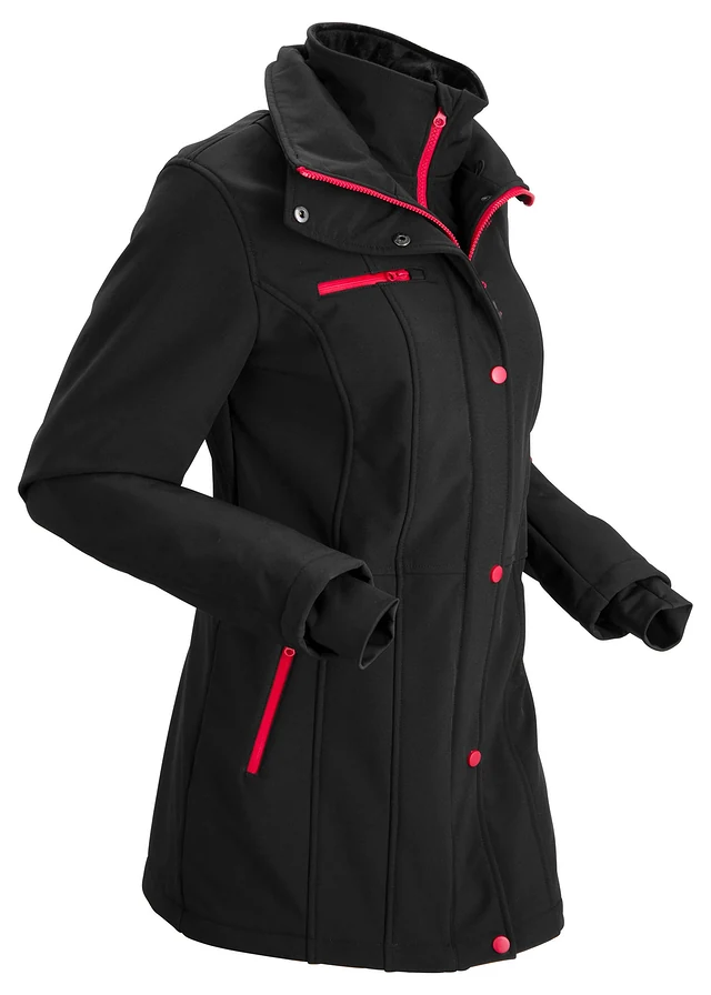 Lange stretch softshell jack, waterafstotend, Kleur: zwart