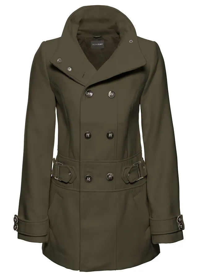 Korte coat, korte maten, Kleur: donkerolijfgroen
