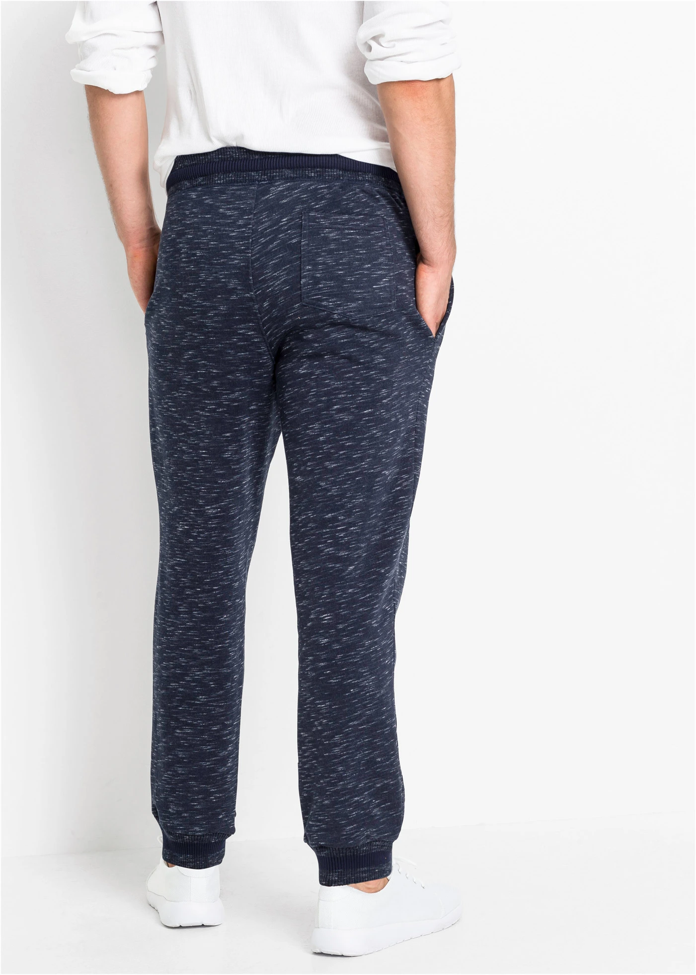gemêleerde joggingbroek met geribde boorden • donkerblauw gemêleerd • bonprix online shop