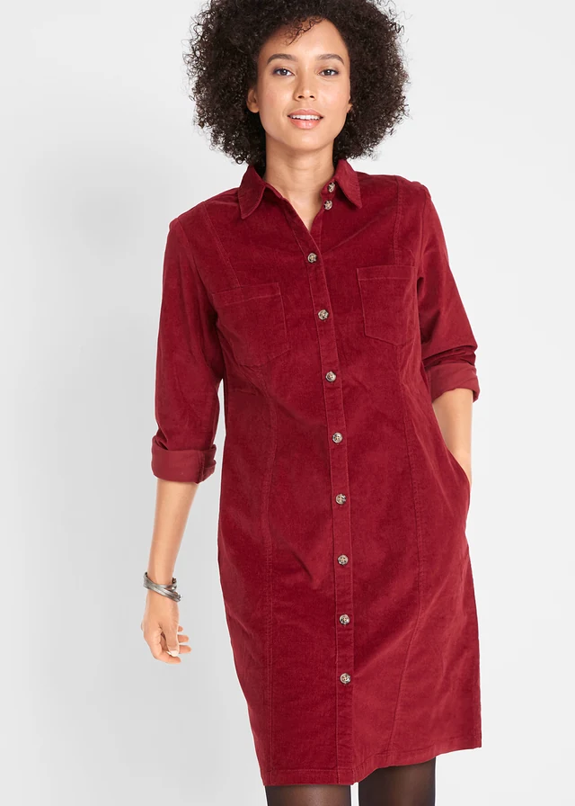 Corduroy stretch jurk • kastanjerood • product-page.page-title-suffix