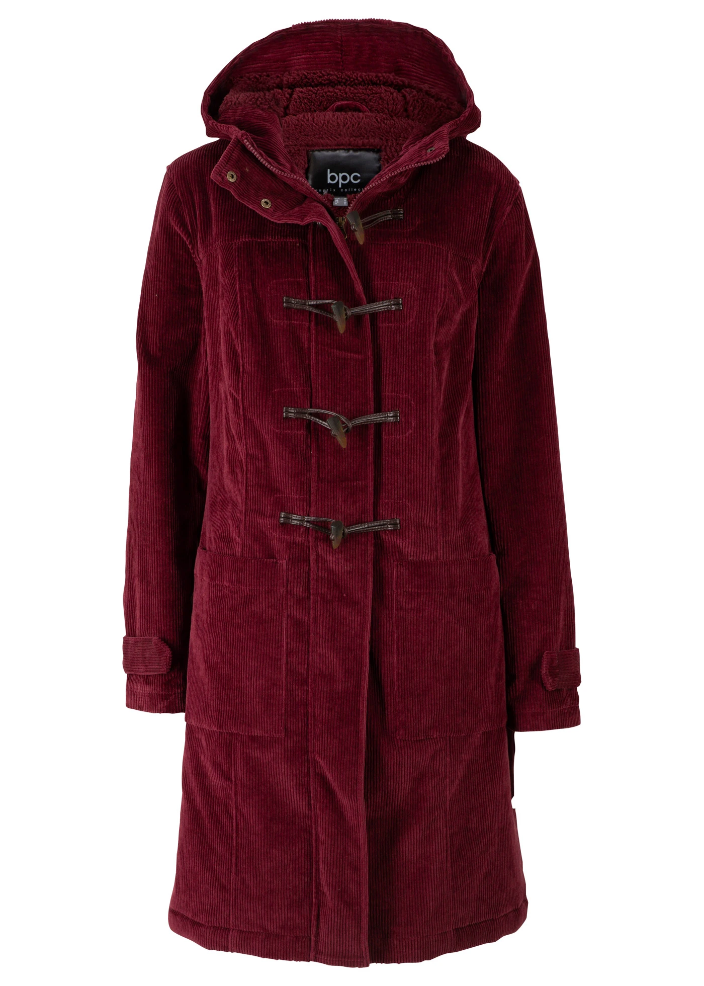 Duffle-coat en velours côtelé doublé, mi-long • rouge érable • Boutique bonprix