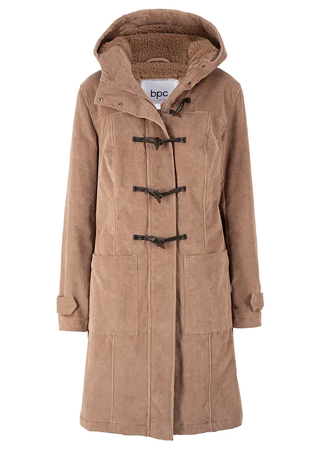 Duffle-coat en velours côtelé doublé, Couleur: camel