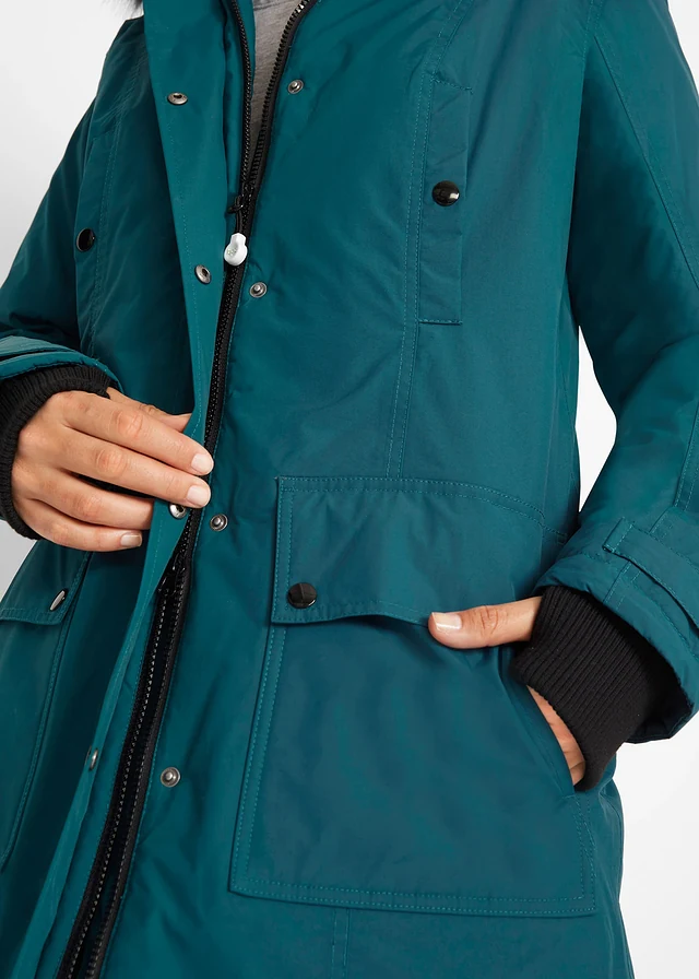 Lange outdoor jas met capuchon, waterdicht • petrolblauw • product-page.page-title-suffix